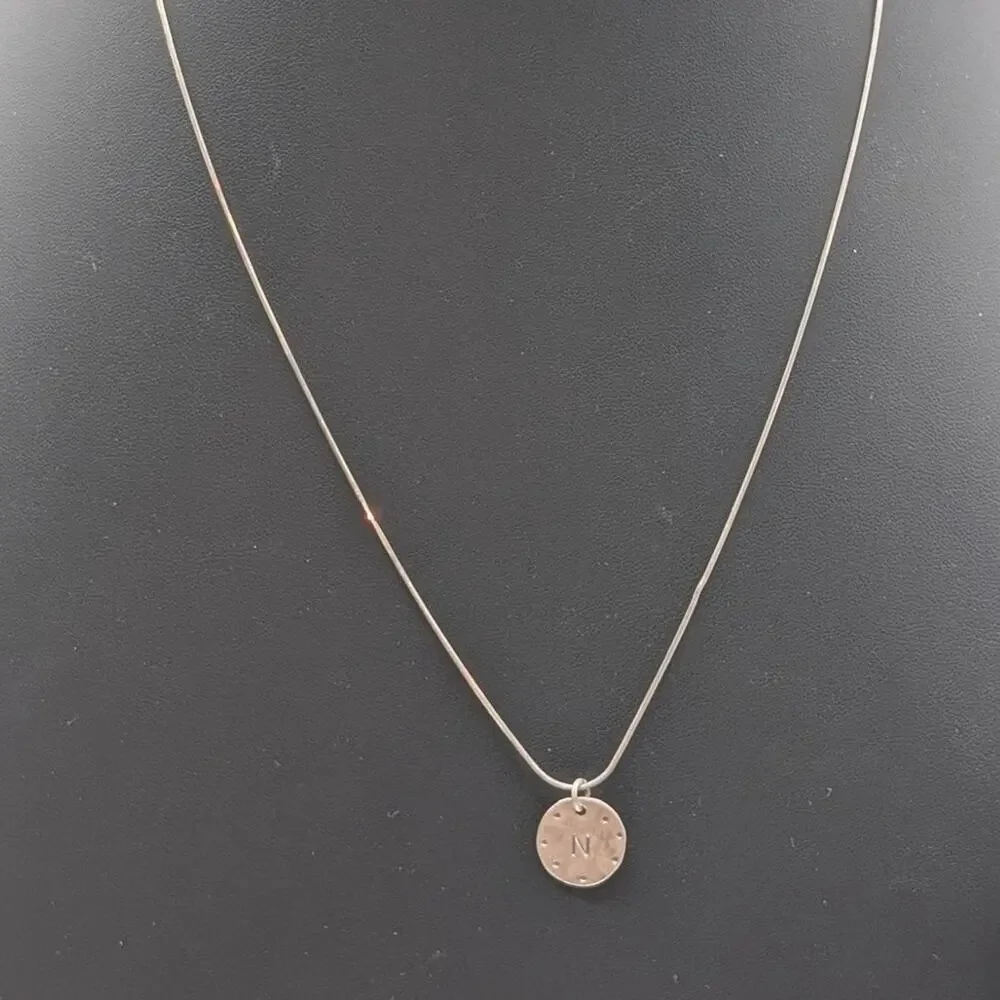 Vtg Emily Sterling Initial 'N' .5" Disk Pendant 22" Snake Chain Necklace - Picture 7 of 7